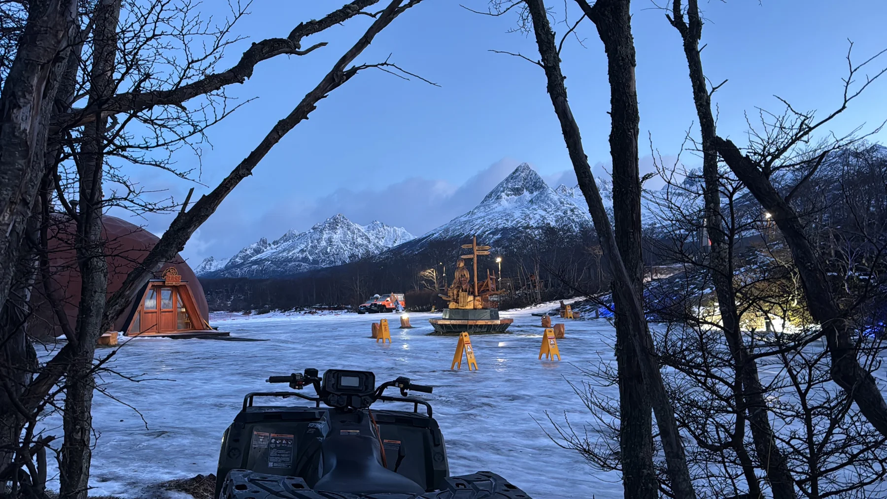 Snowmaking equipment in the winter landscape