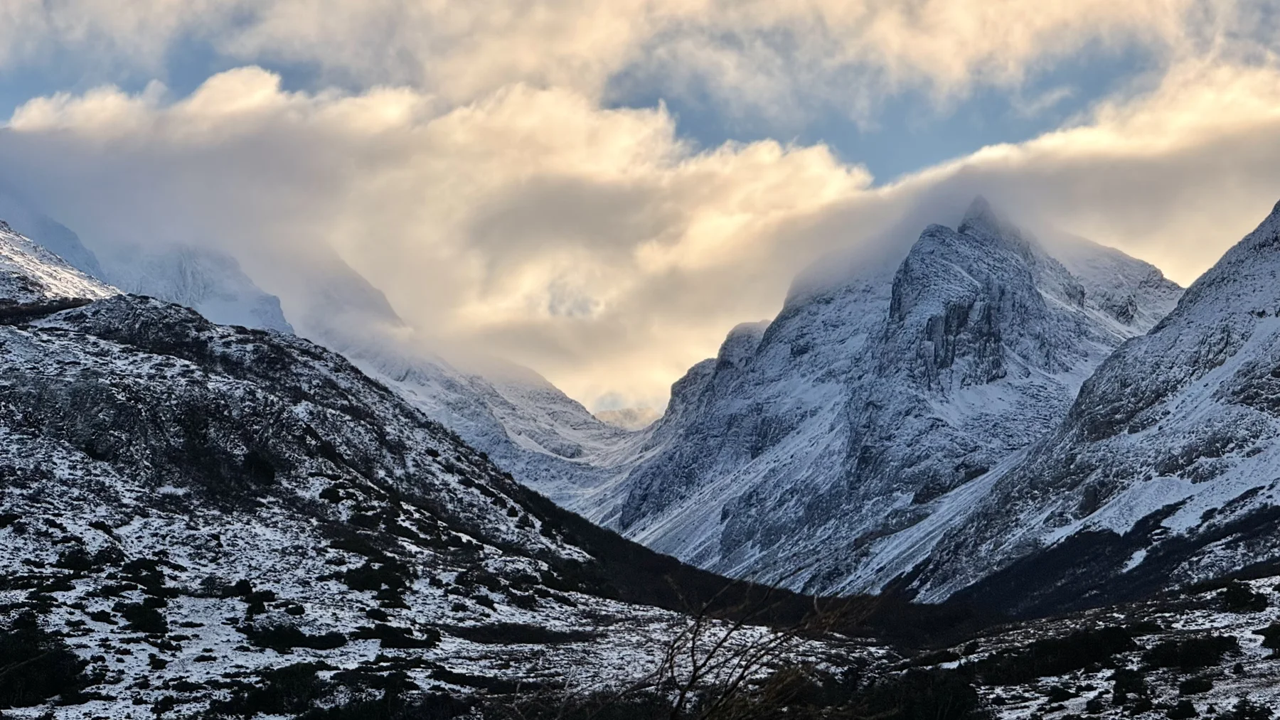 Clouds over a winter valley